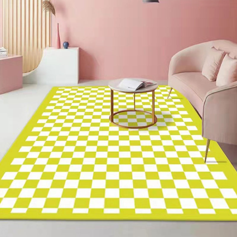 Yellow Modern Carpet Polyester Checked Pattern Carpet Washable Carpet for Drawing Room