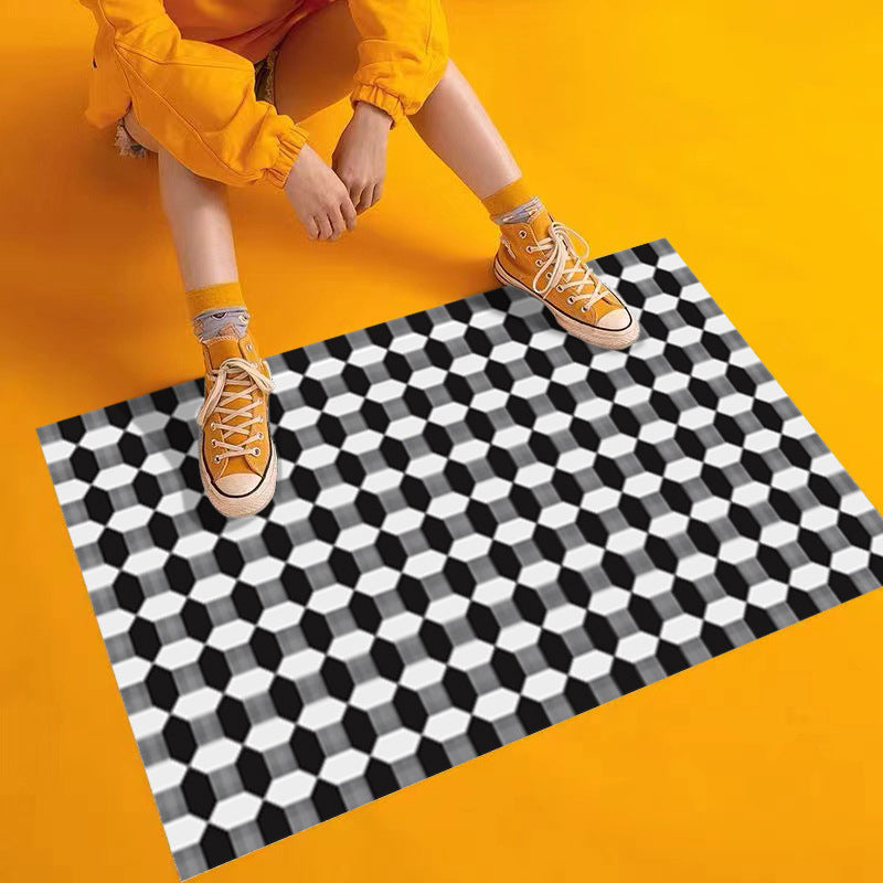 Schwarzer Vintage-Teppich, grafischer Polyester-Teppich, waschbarer Teppich für Heimdekoration