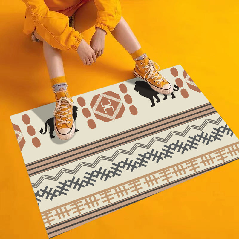 Schwarzer Vintage-Teppich, grafischer Polyester-Teppich, waschbarer Teppich für Heimdekoration