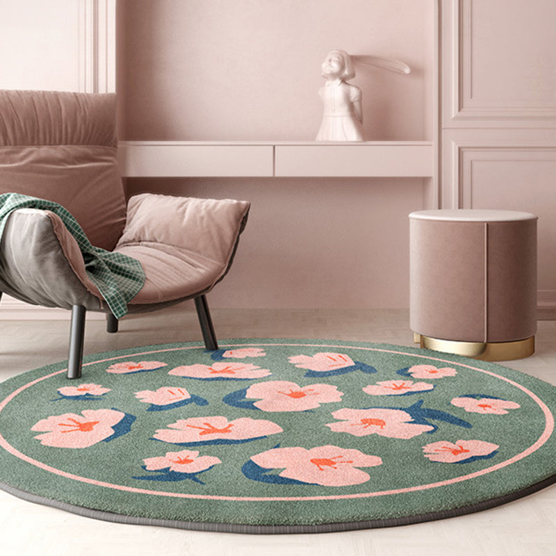 Green Flower Carpet Polyester Modern Area Carpet Stain Resistant Carpet for Home Decor