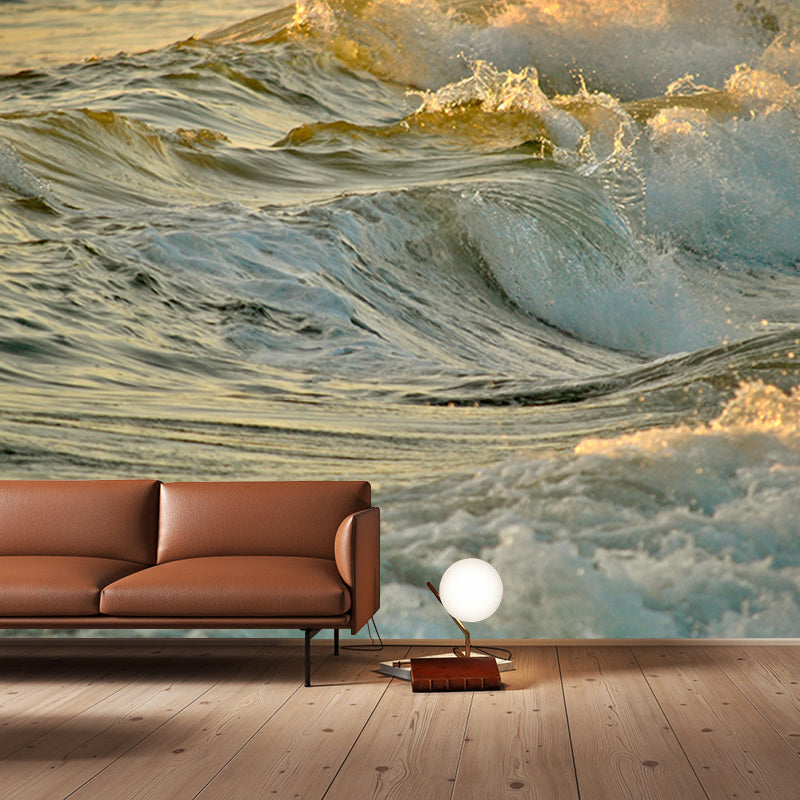 Photography Stain Resistant Wall Mural Wallpaper Sea Wave Sitting Room Wall Mural