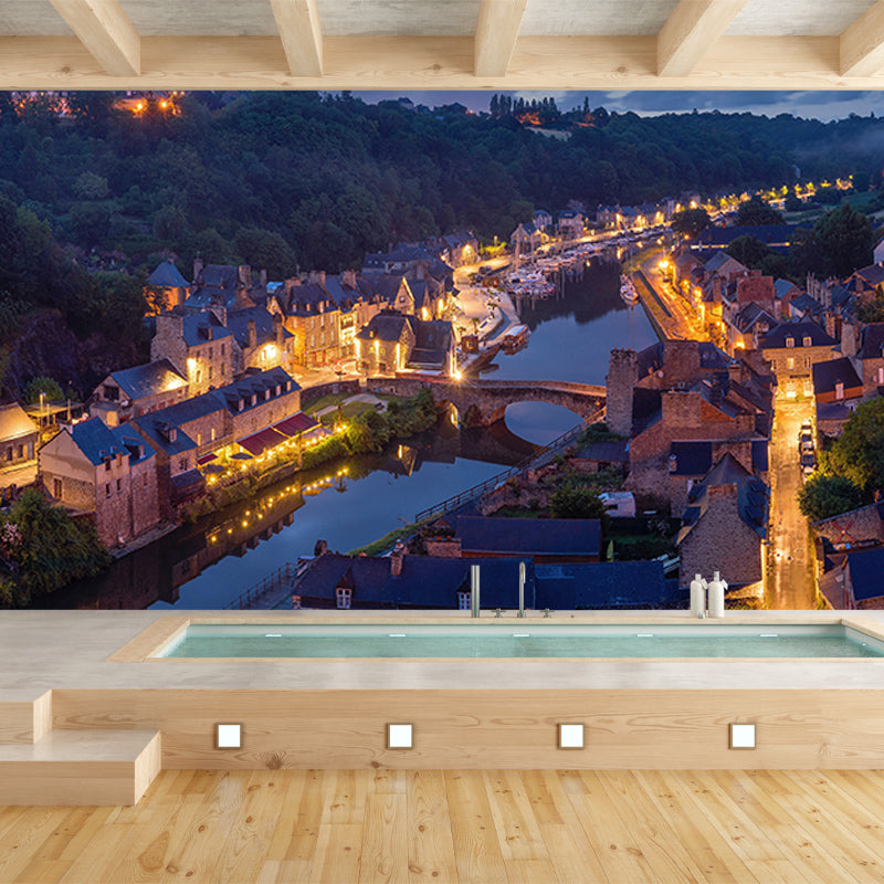 Town Scenery Resistant Mural Wallpaper Environment Friendly Sleeping Room Wall Mural