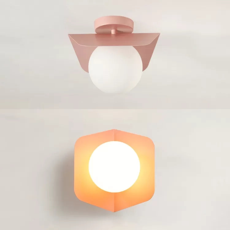 Macaron Loft Orb Shade Flush Mount Light Frosted Glass 1 Bulb Ceiling Fixture for Hallway
