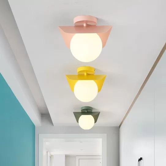 Macaron Loft Orb Shade Flush Mount Light Frosted Glass 1 Bulb Ceiling Fixture for Hallway