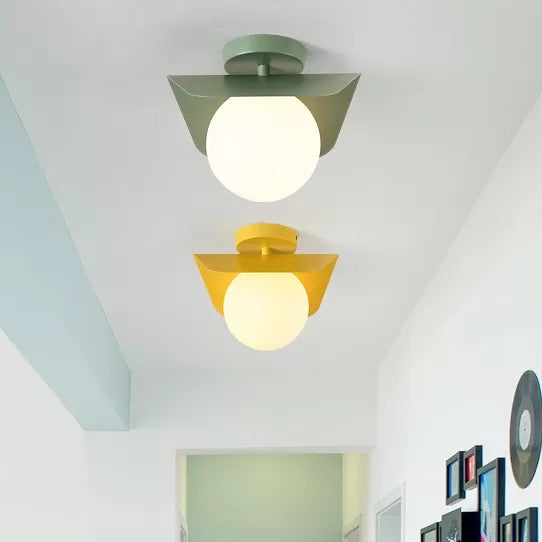 Macaron Loft Orb Shade Flush Mount Light Frosted Glass 1 Bulb Ceiling Fixture for Hallway