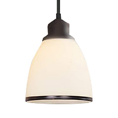 Farmhouse Dome Pendant Lamp 1 Light White Glass Hanging Light Fixture in Black for Indoor