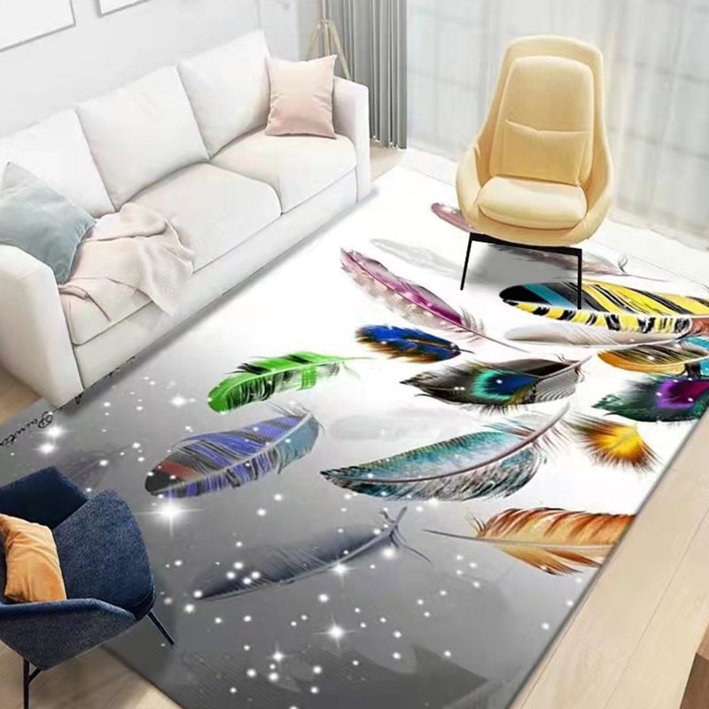 Gray Feather Carpet Polyester Modern Carpet Non-Slip Backing Carpet for Home Decor