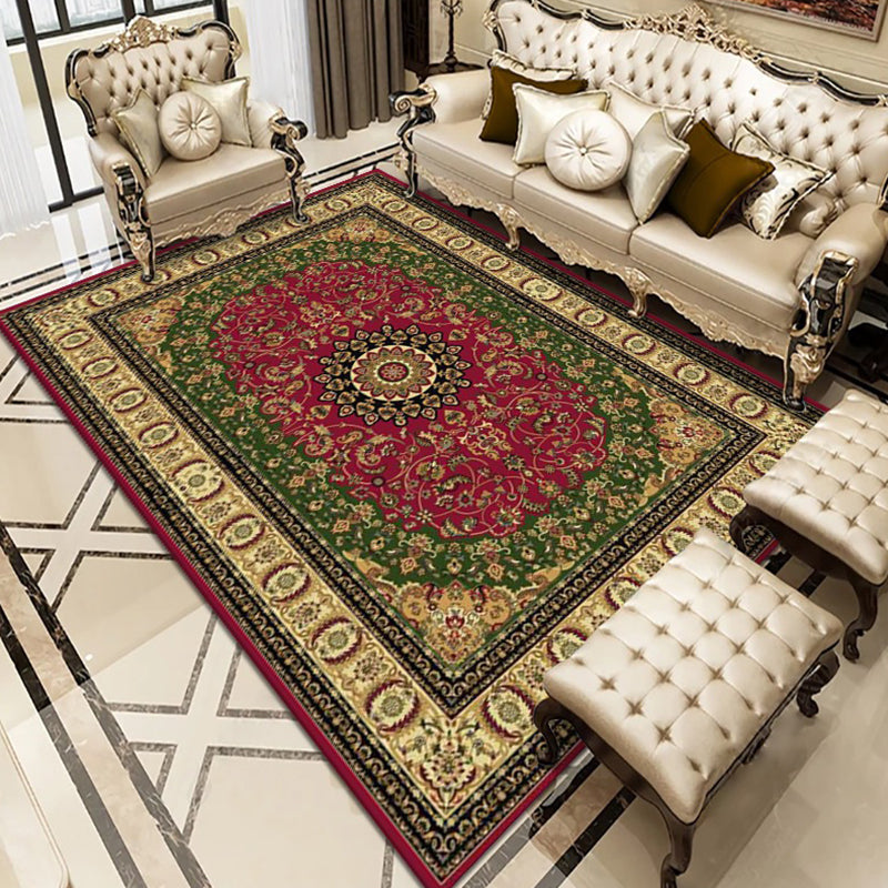 Wine Red Vintage Carpet Polyester Graphic Carpet Washable Carpet for Living Room