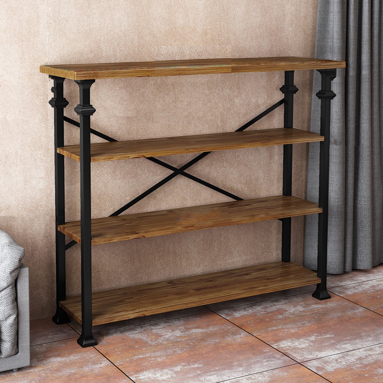 13.78"W Bookcase Industrial Style Open Back Bookcase for Study Room Home Office