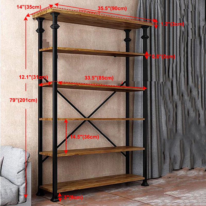 13.78"W Bookcase Industrial Style Open Back Bookcase for Study Room Home Office