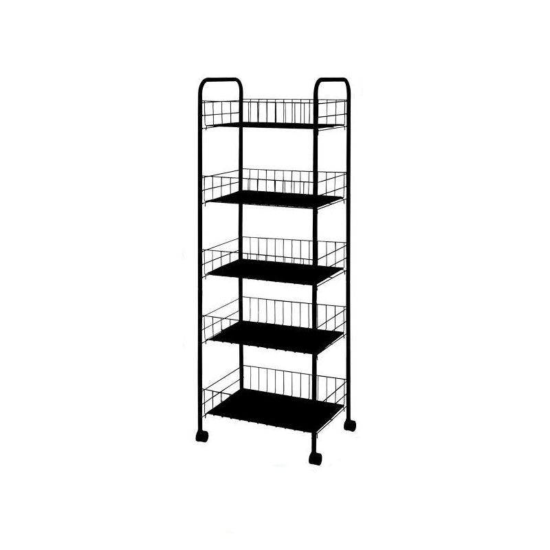 Industrial Iron Etagere Bookshelf Open Vertical Bookshelf with Caster Wheels