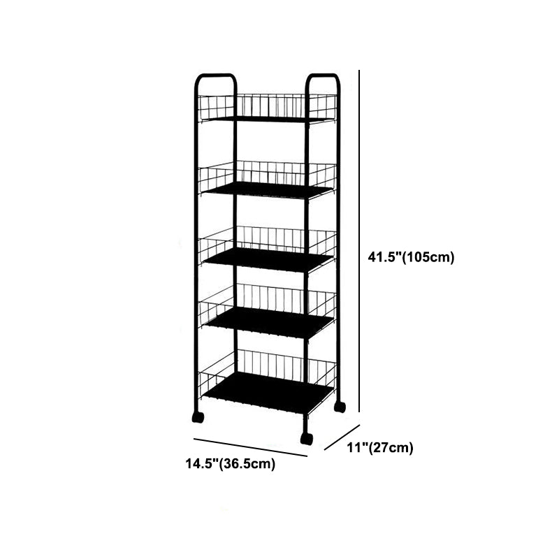 Industrial Iron Etagere Bookshelf Open Vertical Bookshelf with Caster Wheels