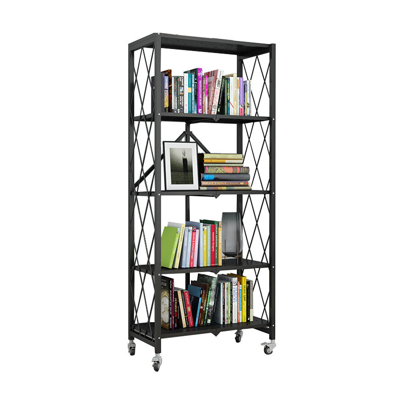 Industrial Folding Etagere Bookshelf Metal Open Bookshelf with Caster Wheels