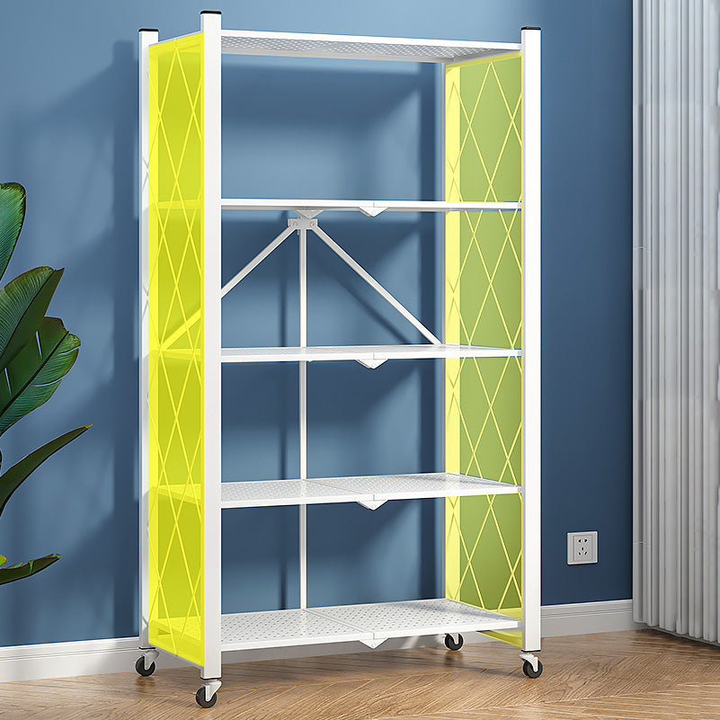Industrial Folding Etagere Bookshelf Metal Open Bookshelf with Caster Wheels