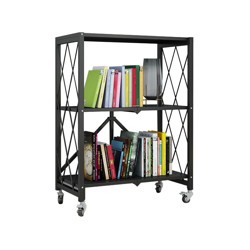 Industrial Folding Etagere Bookshelf Metal Open Bookshelf with Caster Wheels