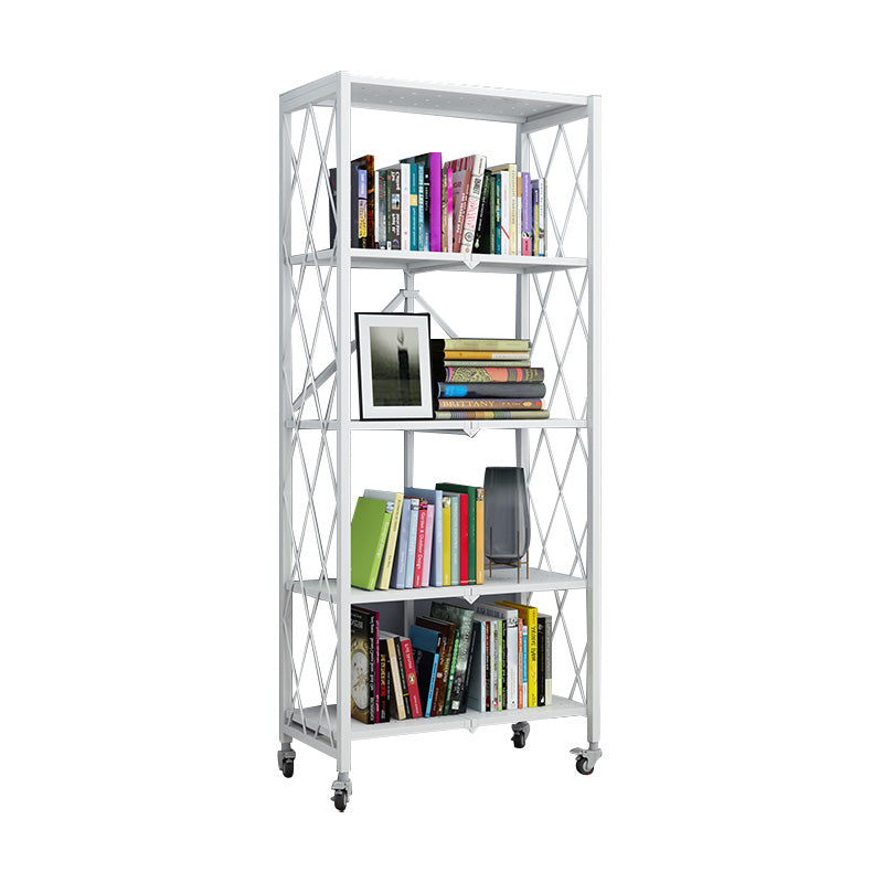 Industrial Folding Etagere Bookshelf Metal Open Bookshelf with Caster Wheels