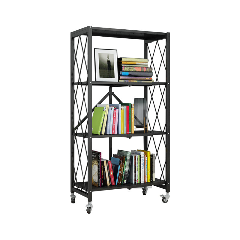 Industrial Folding Etagere Bookshelf Metal Open Bookshelf with Caster Wheels