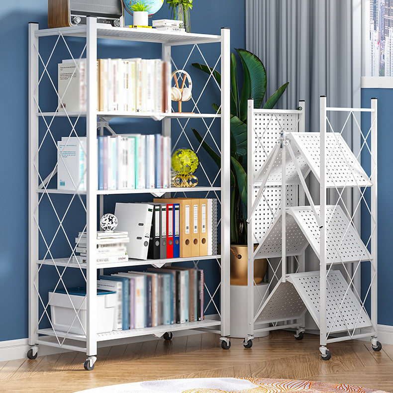 Industrial Folding Etagere Bookshelf Metal Open Bookshelf with Caster Wheels