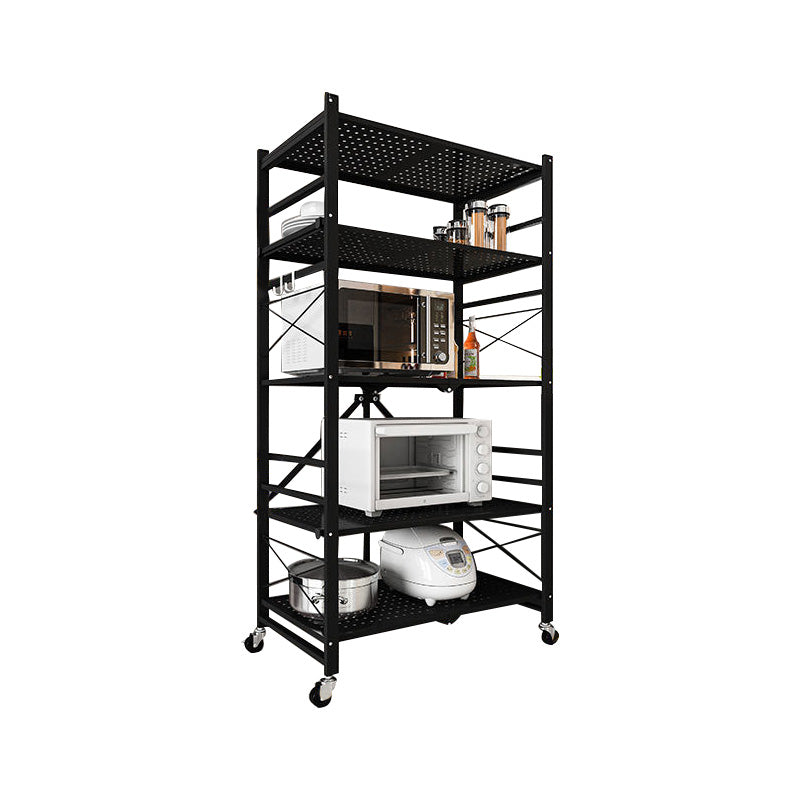 Industrial Folding Etagere Bookshelf Metal Open Bookshelf with Caster Wheels