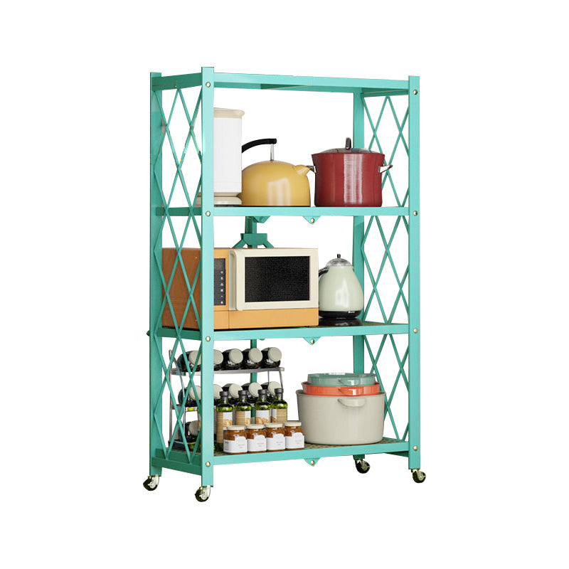 Industrial Folding Etagere Bookshelf Metal Open Bookshelf with Caster Wheels