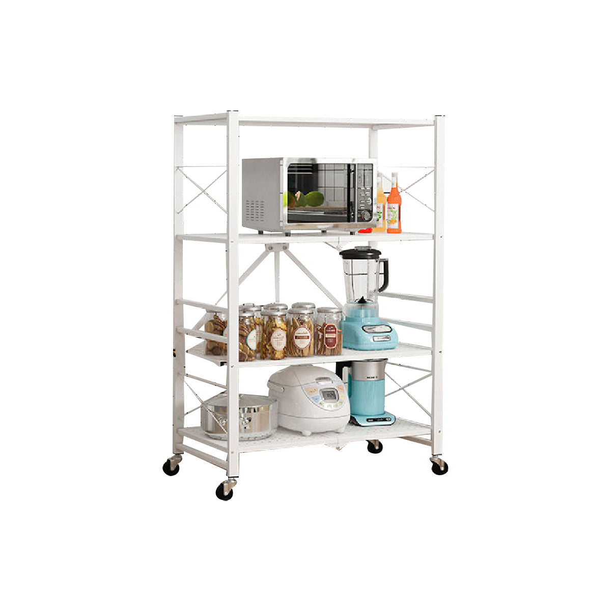 Industrial Folding Etagere Bookshelf Metal Open Bookshelf with Caster Wheels