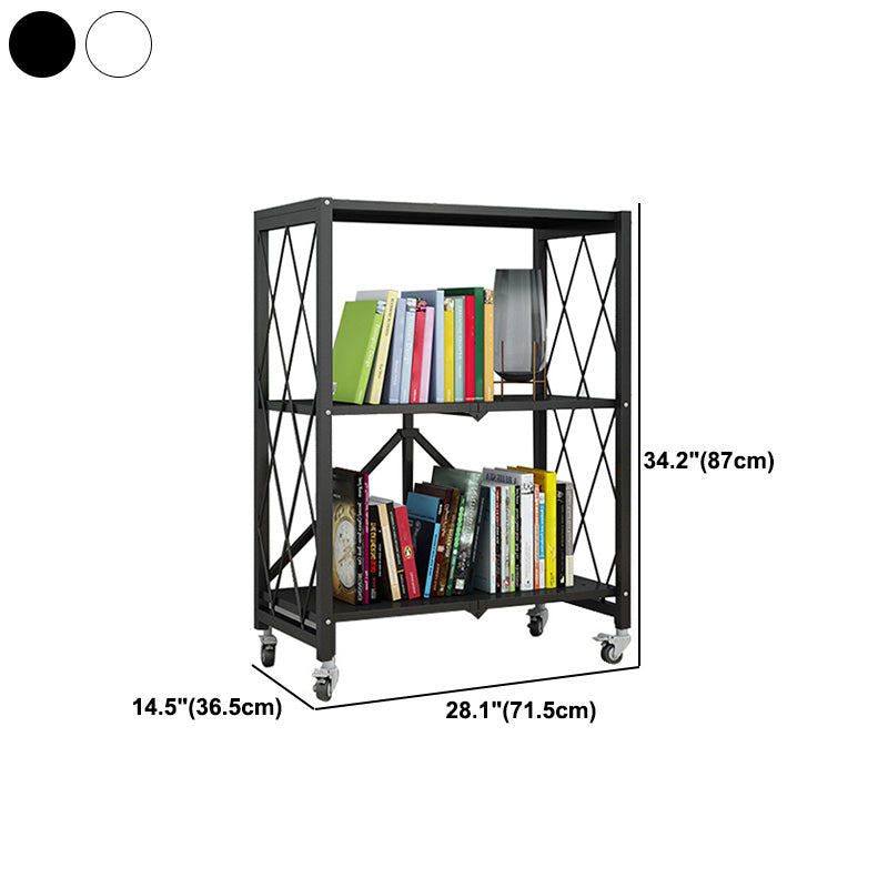 Industrial Folding Etagere Bookshelf Metal Open Bookshelf with Caster Wheels