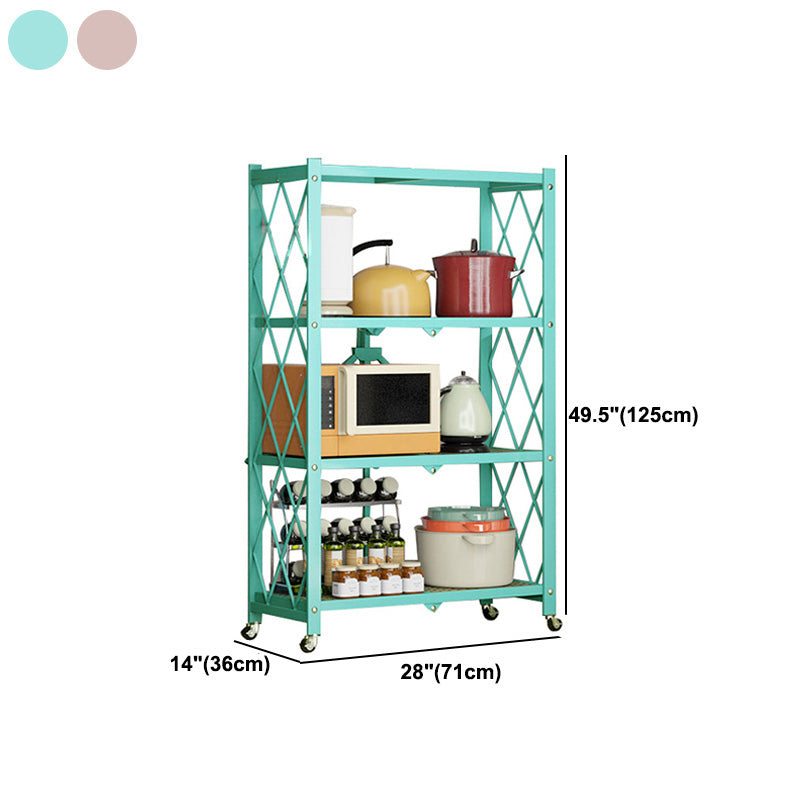 Industrial Folding Etagere Bookshelf Metal Open Bookshelf with Caster Wheels