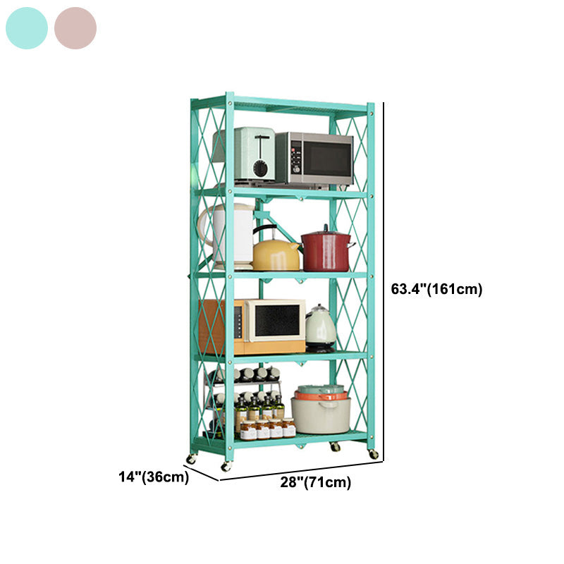Industrial Folding Etagere Bookshelf Metal Open Bookshelf with Caster Wheels
