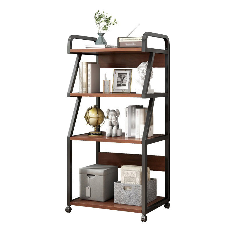 Industrial Etagere Bookshelf Steel Frame Manufactured Wood Shelf with Caster Wheels