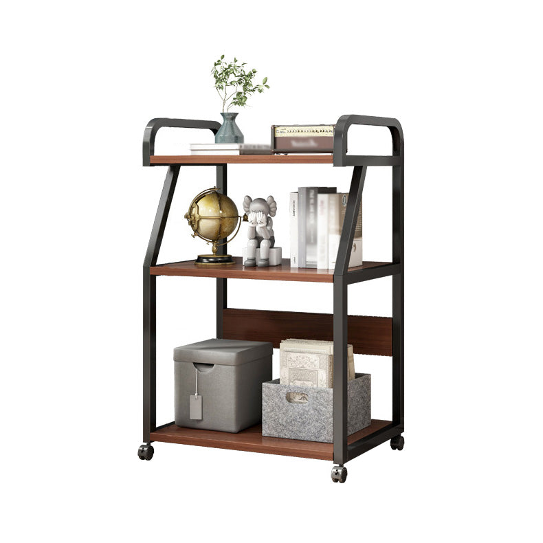 Industrial Etagere Bookshelf Steel Frame Manufactured Wood Shelf with Caster Wheels