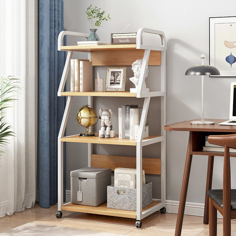 Industrial Etagere Bookshelf Steel Frame Manufactured Wood Shelf with Caster Wheels