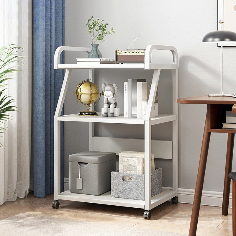 Industrial Etagere Bookshelf Steel Frame Manufactured Wood Shelf with Caster Wheels