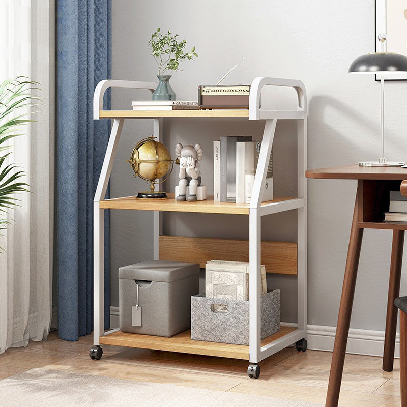 Industrial Etagere Bookshelf Steel Frame Manufactured Wood Shelf with Caster Wheels