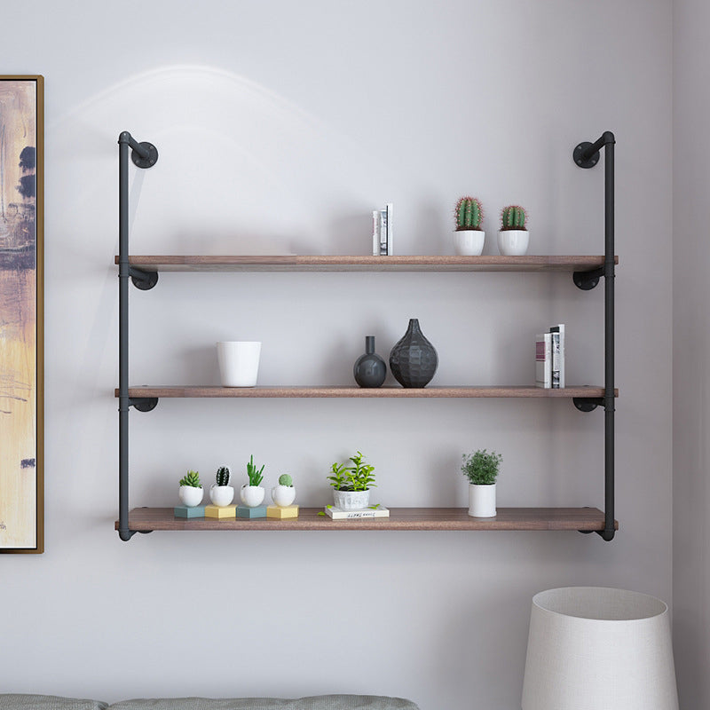 Wall Mounted Bookshelf Industrial Style Solid Wood Bookcase for Home Office