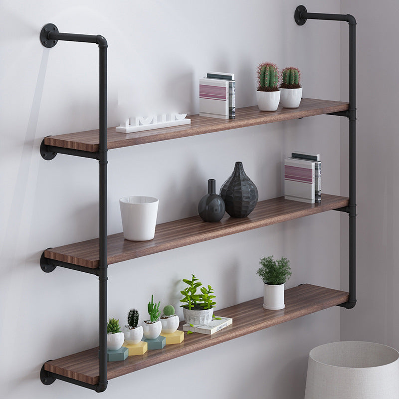 Wall Mounted Bookshelf Industrial Style Solid Wood Bookcase for Home Office