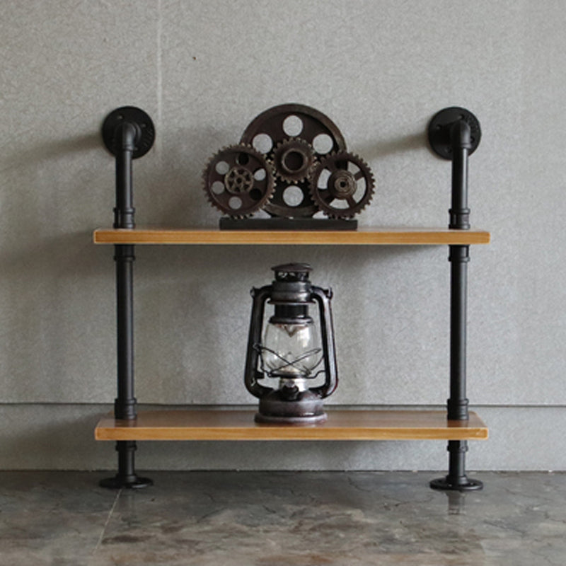 Wandeinheit und Etagere Bücherregal Industrial Black Eisenrahmen und Kiefernholzregal