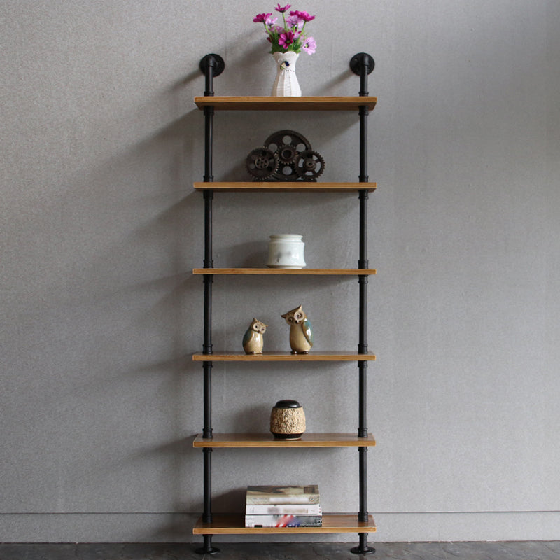 Wandeinheit und Etagere Bücherregal Industrial Black Eisenrahmen und Kiefernholzregal