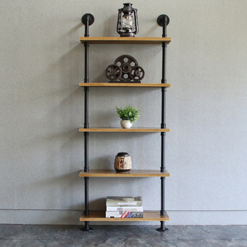 Wandeinheit und Etagere Bücherregal Industrial Black Eisenrahmen und Kiefernholzregal