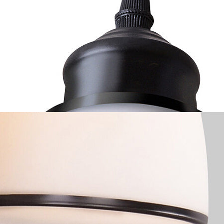 Farmhouse Dome Pendant Lamp 1 Light White Glass Hanging Light Fixture in Black for Indoor