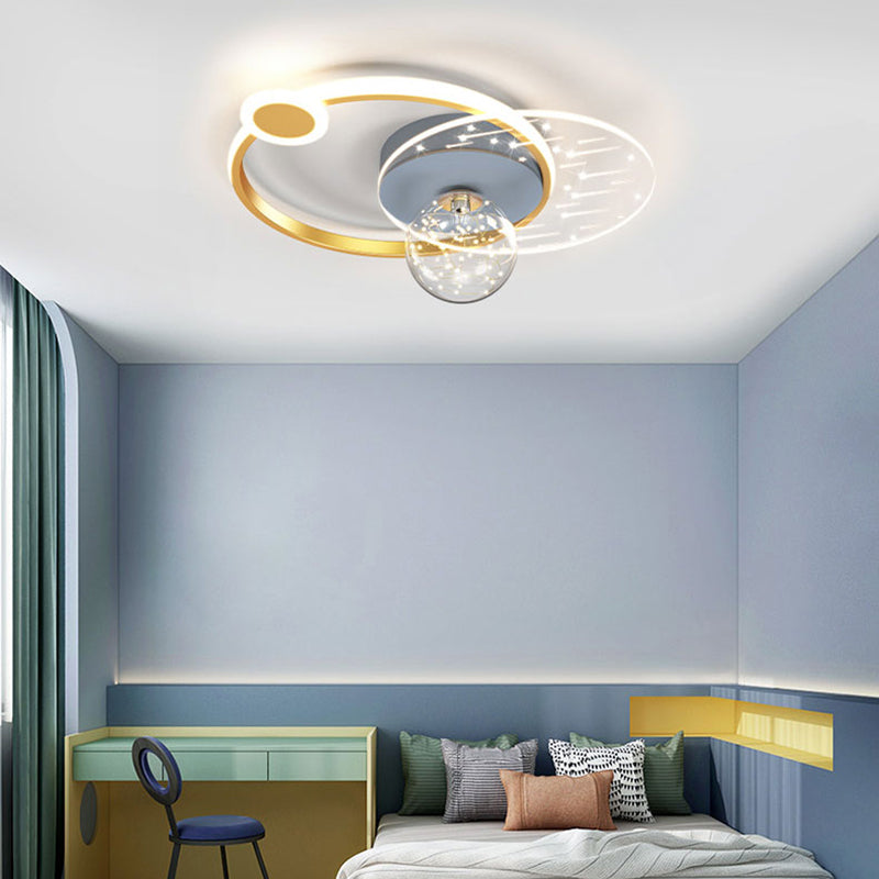 Metal Round Shade Flush Ceiling Light Modern Style 4 Lights Flush Mount Fixture