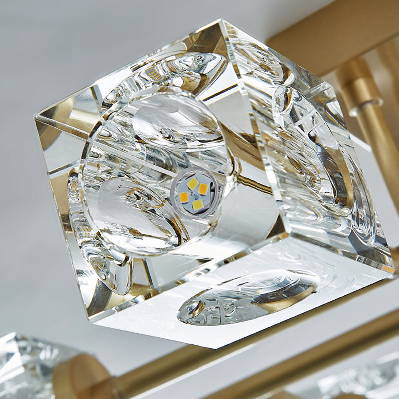 Zeitgenössischer Würfel Flush Light Crystal Flush Mount Deckenbestand in Gold