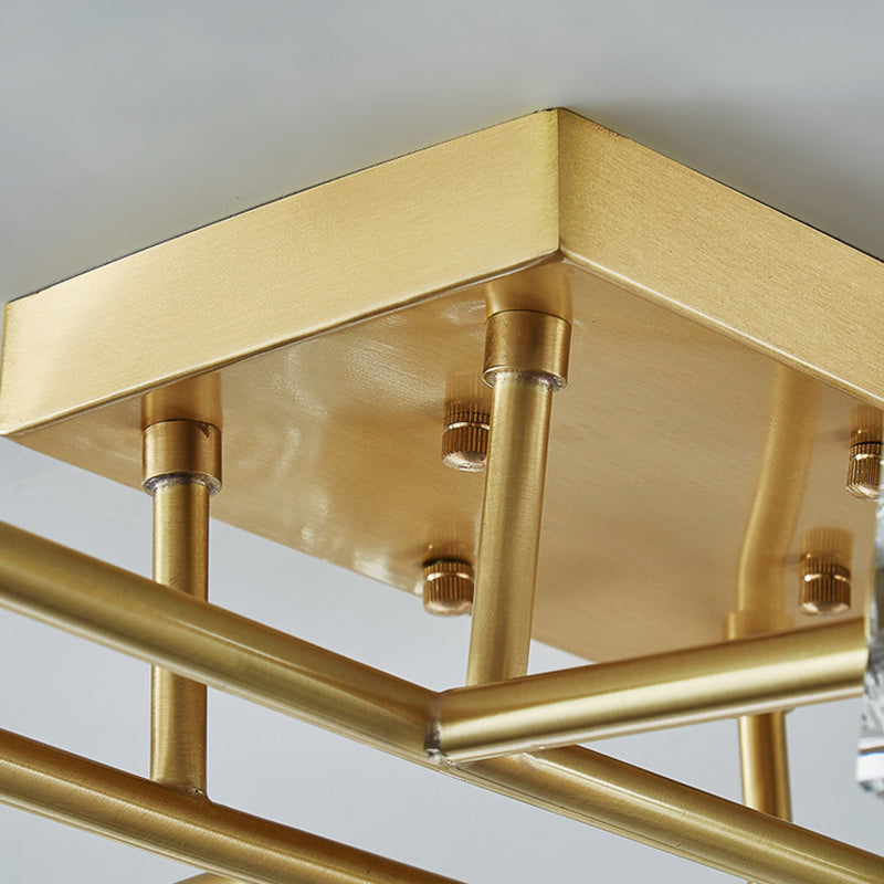 Zeitgenössischer Würfel Flush Light Crystal Flush Mount Deckenbestand in Gold