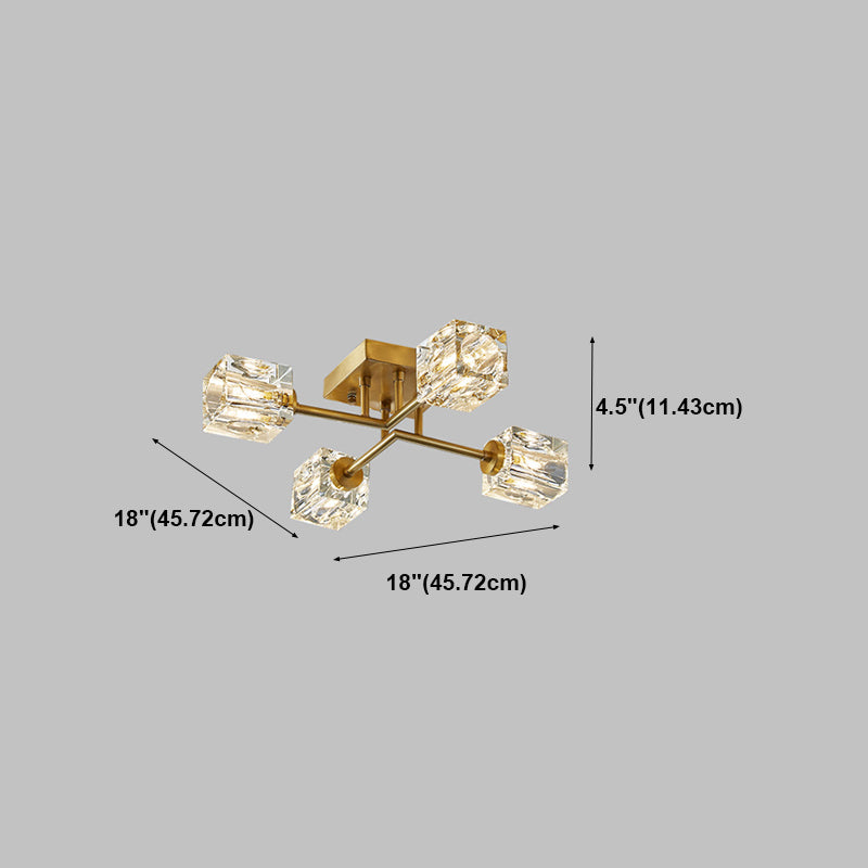 Zeitgenössischer Würfel Flush Light Crystal Flush Mount Deckenbestand in Gold