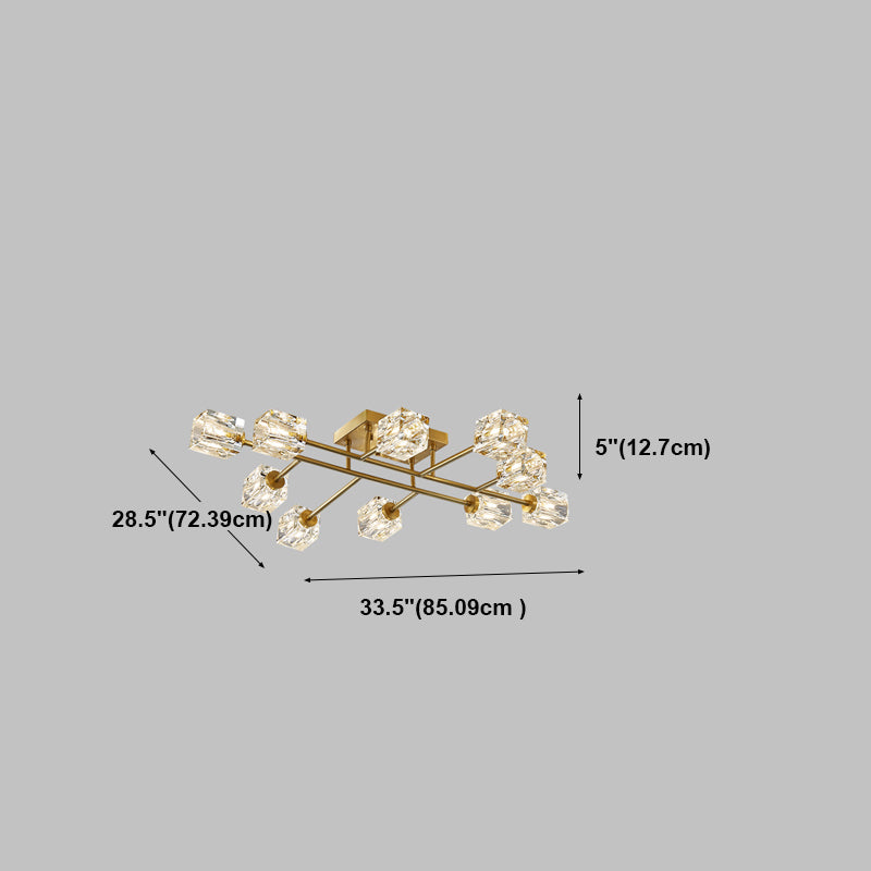 Zeitgenössischer Würfel Flush Light Crystal Flush Mount Deckenbestand in Gold