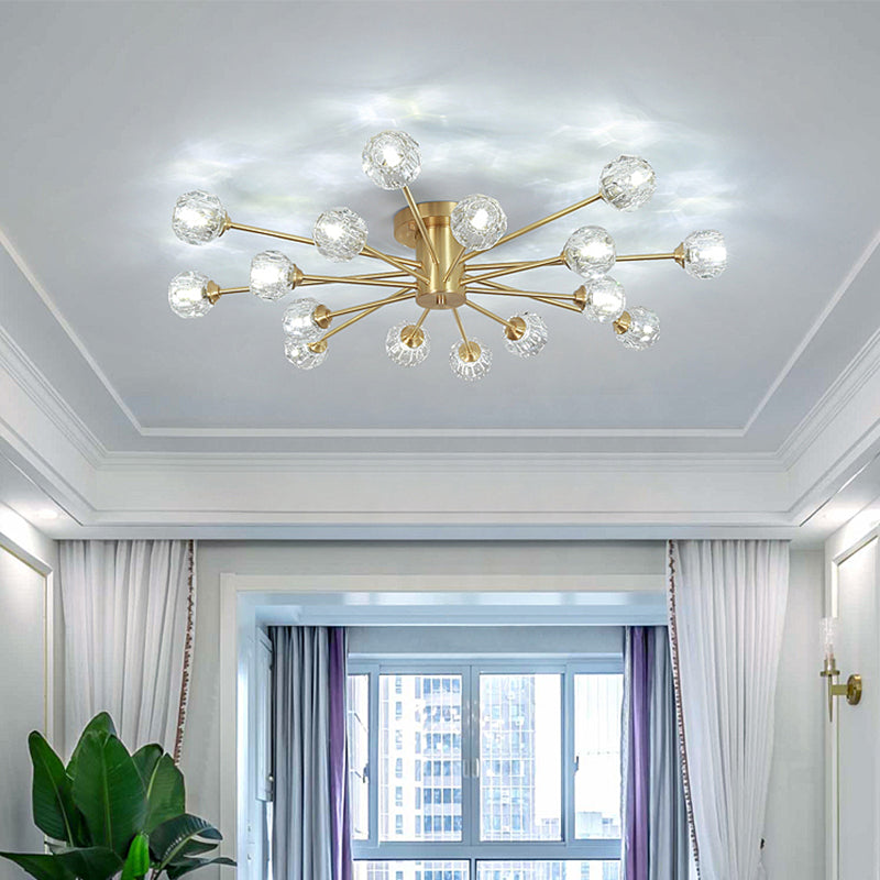 Contemporary Globe Flush Light Crystal Flush Mount Ceiling Fixture in Gold