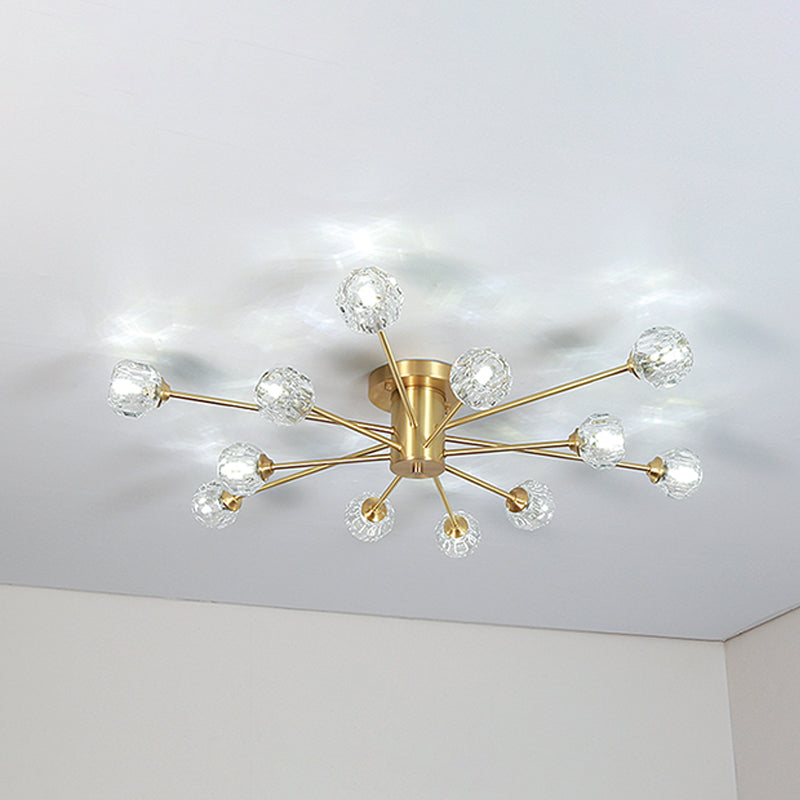 Contemporary Globe Flush Light Crystal Flush Mount Ceiling Fixture in Gold