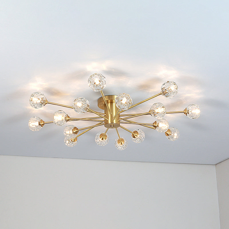 Contemporary Globe Flush Light Crystal Flush Mount Ceiling Fixture in Gold
