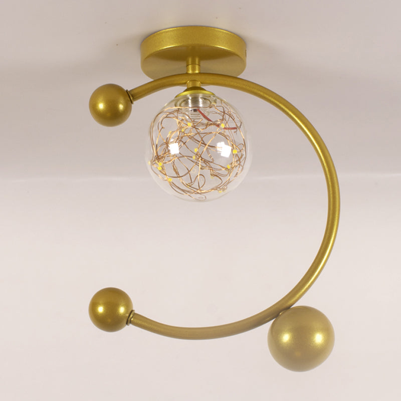 1 Light Spherical Ceiling Lamp Modern Style Glass Ceiling Lighting for Living Room