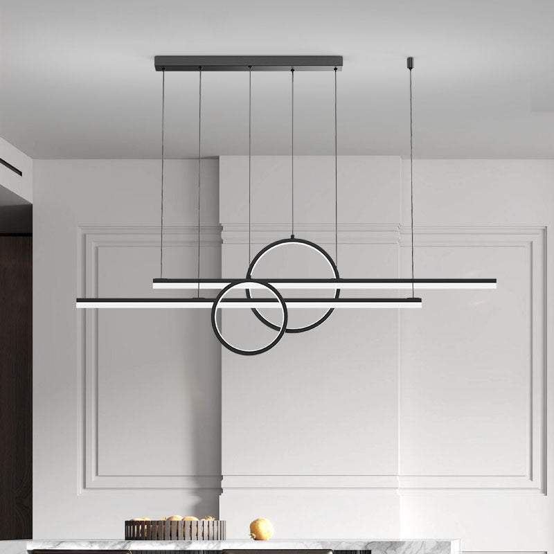 Lineare Form Island Lichter moderner Metall 4-Licht-Inselbeleuchtung in Schwarz