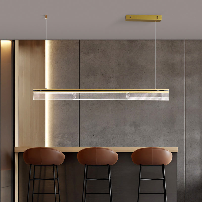 Moderner Stil Linearer Form Island Light Metal 1 Licht anheizt Pendellicht in Gold